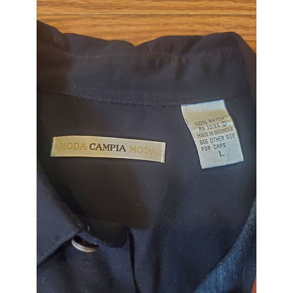 Moda‎ Campia Men's Size Large Button up Shirt Black Colorblock Palm Trees Hawaii - Picture 6 of 8